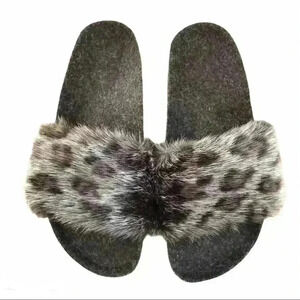 NWB Bayton Kimo Felt Sandal, Slides, Leopard Print, Grey, Black, Size 8, Size 39